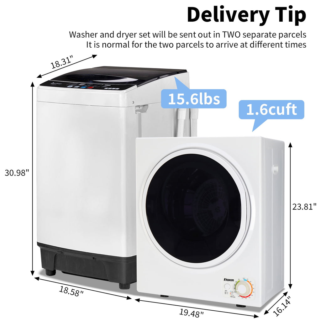 Ktaxon 17.8LBS Full Automatic Washing Machine and 3.5CuFt Portable Clothes Dryer Set, Compact Laundry Washer and Dryer Combo Set with Stainless Steel Inner Tub, for Apartment, Dorms, Home