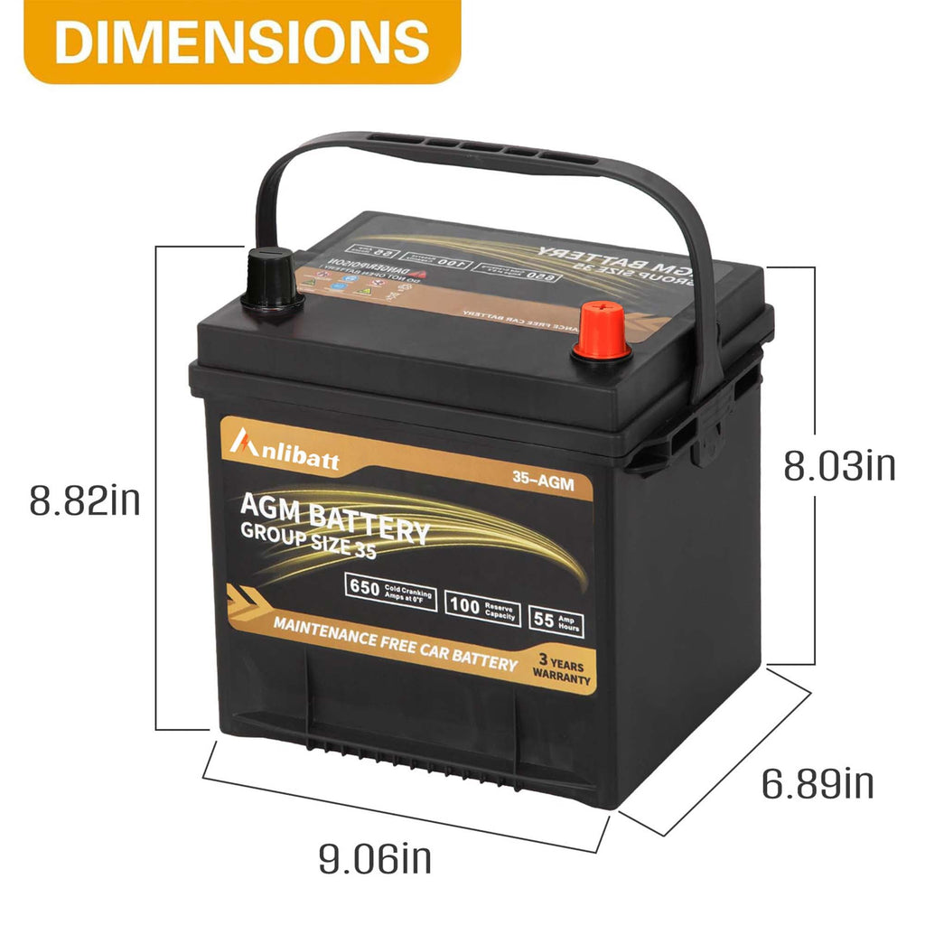 Anlibatt Platinum AGM Group 49 Battery, 12 Volt Rechargeable Automotive Batteries for Car, H8 900CCA 95Ah 160RC
