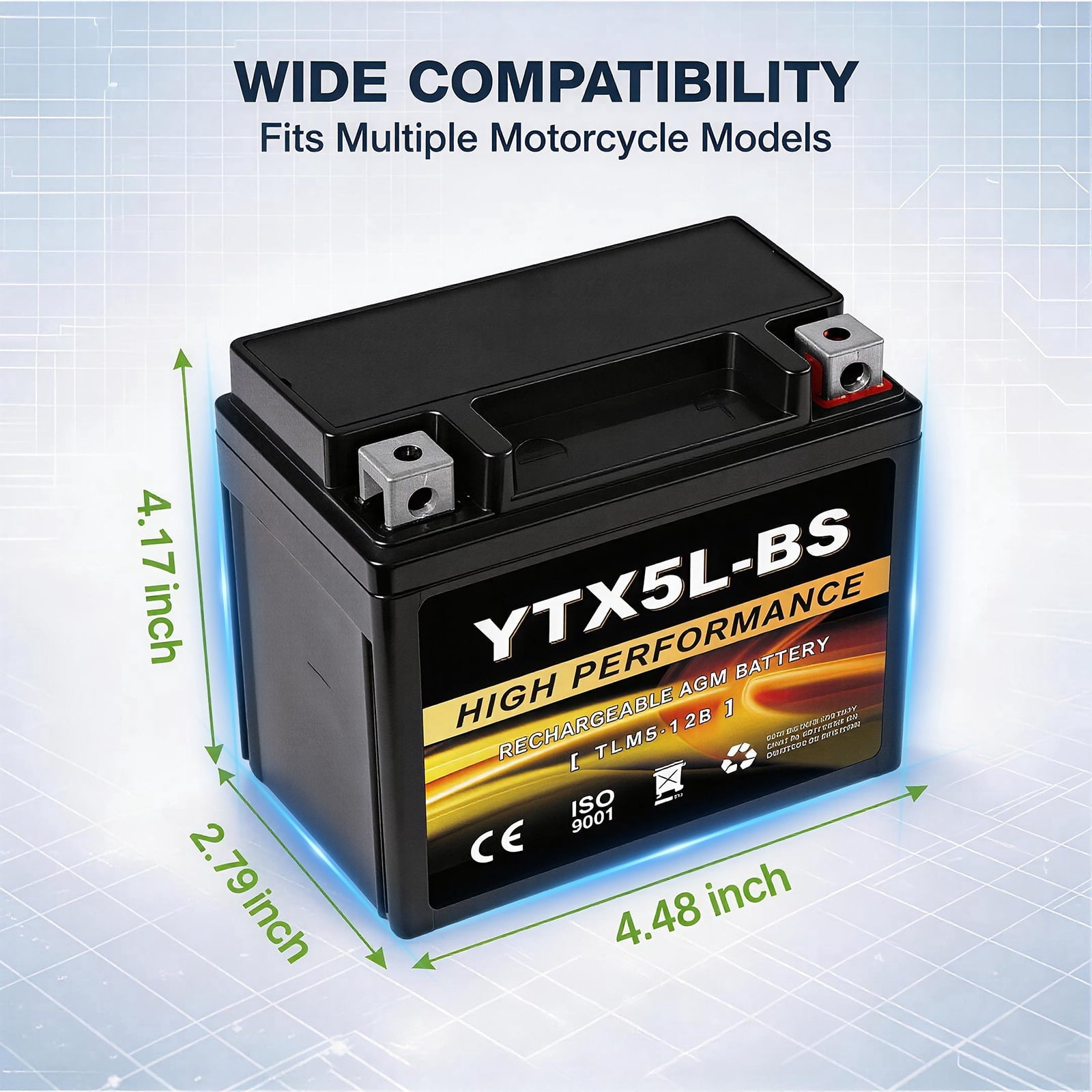 Anlibatt YTX20HL-BS Motorcycle Battery 12V 18Ah 300CCA Rechargeable Sealed Batteries Powersport Replacement for ATV, Scooter, Jet ski, Dirt Bike