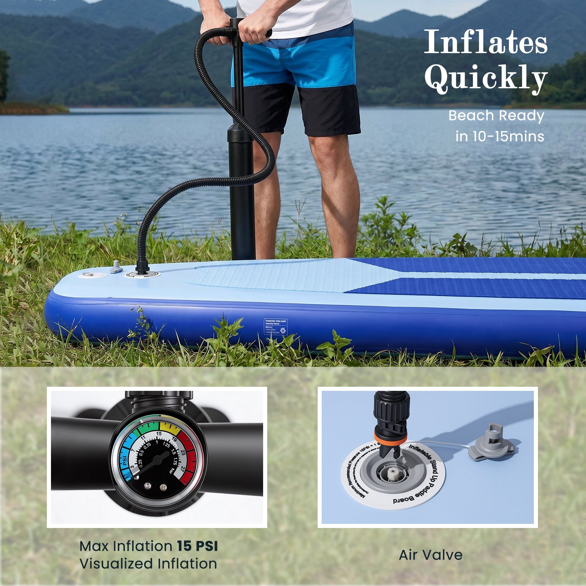 Naipo 10.6ft Inflatable Stand Up Paddle Board with Premium SUP Accessories Set Bi-Action Pump(10 Mins Inflate) 330 lbs for 2-3 People for Adults & Youth & Beginners
