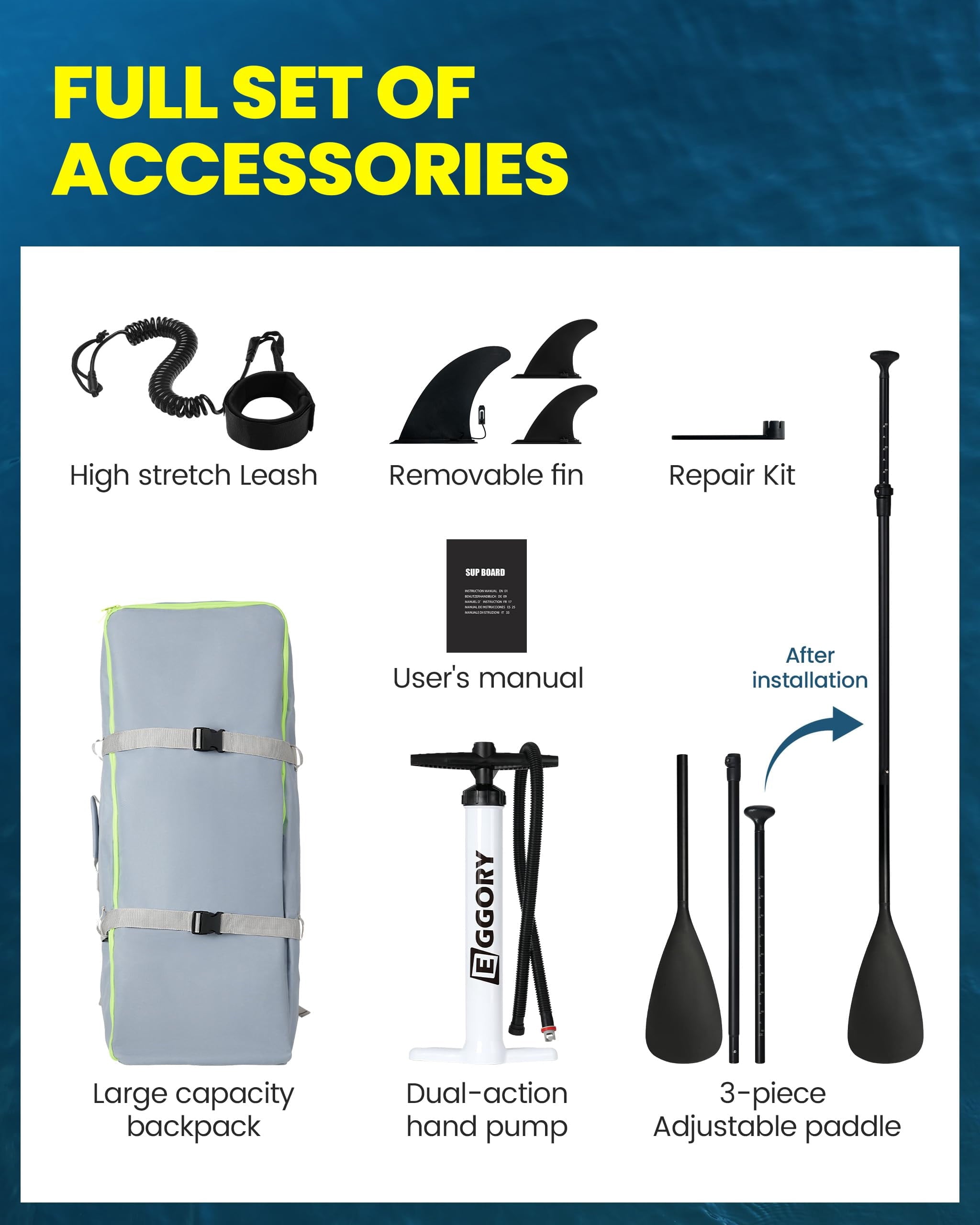 EGGORY 11ft Inflatable Stand up Paddle Board Fishing Paddle Board with Full SUP Accessories for Youth & Adults