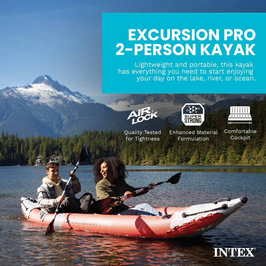 Intex Excursion Pro Inflatable 2 Person Vinyl Kayak with 2 Oars and Pump