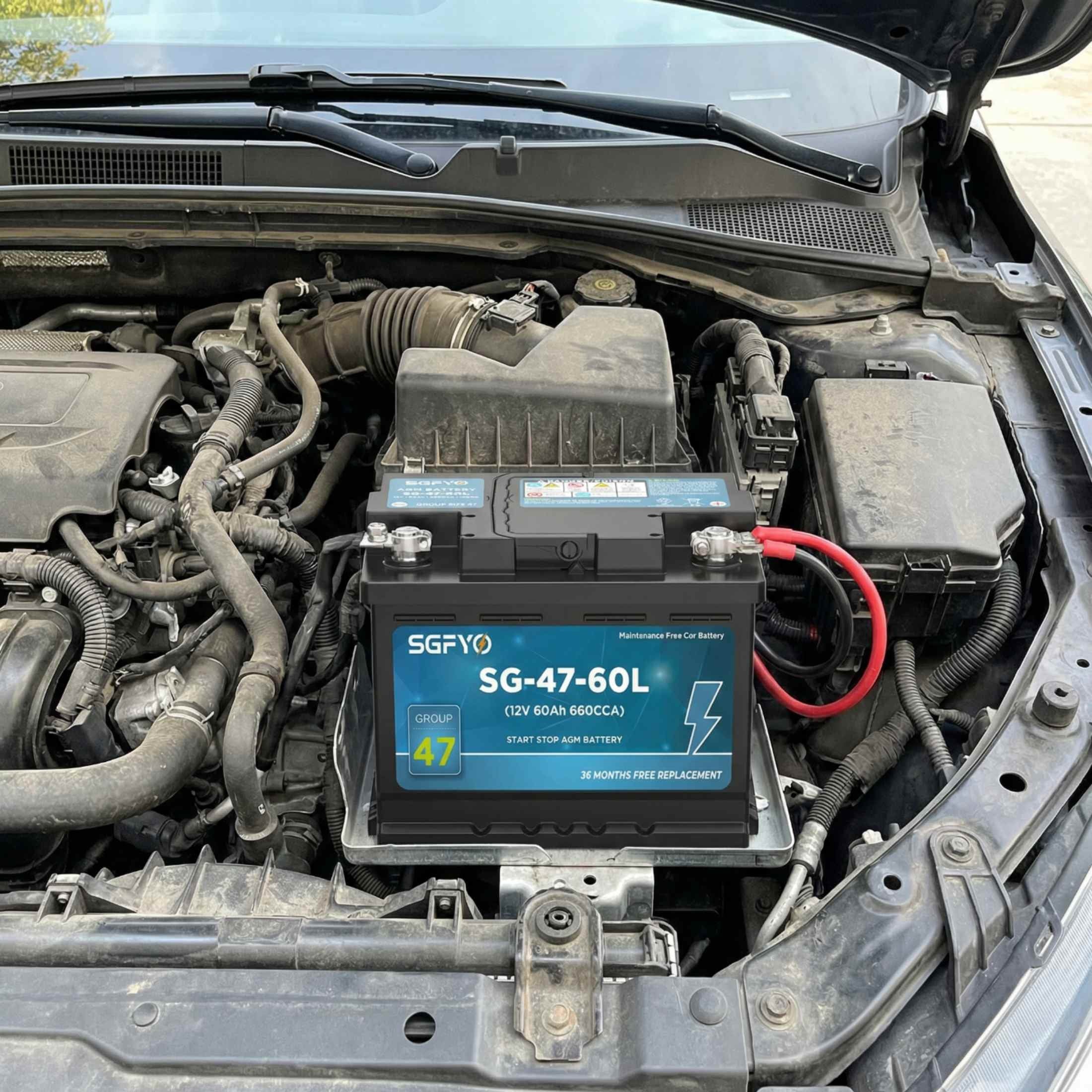 SGFYO Group Size 35 Car Battery,12V 55Ah 650CCA 88RC,AGM Maintenance Free Start Stop Automotive Replacement Battery