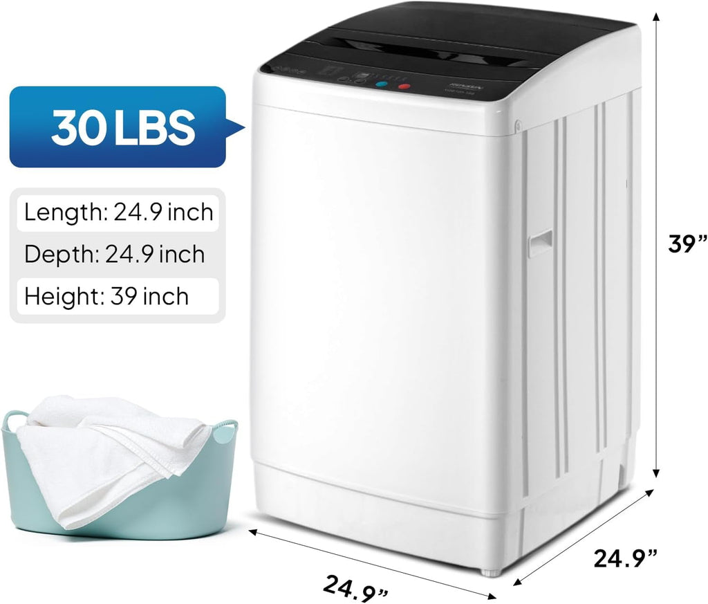 VINGLI 25LBS Full-Automatic Electric Laundry Machine， Portable Washing Machine with Stainless Steel Drum, 110V Compact Washer, Washer and Dryer Combo for Apartment, Dorms, RV, Grey