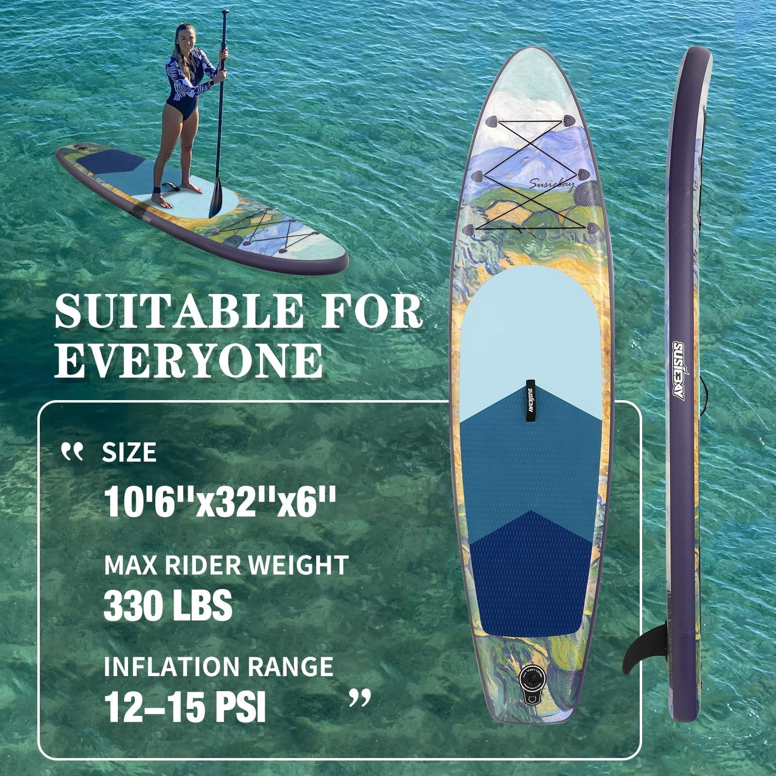 Rayocon Inflatable Paddle Board for Adults, 10'6 Stand Up Paddle Board, Wide Stable Touring SUP with Pump and Dry Bag