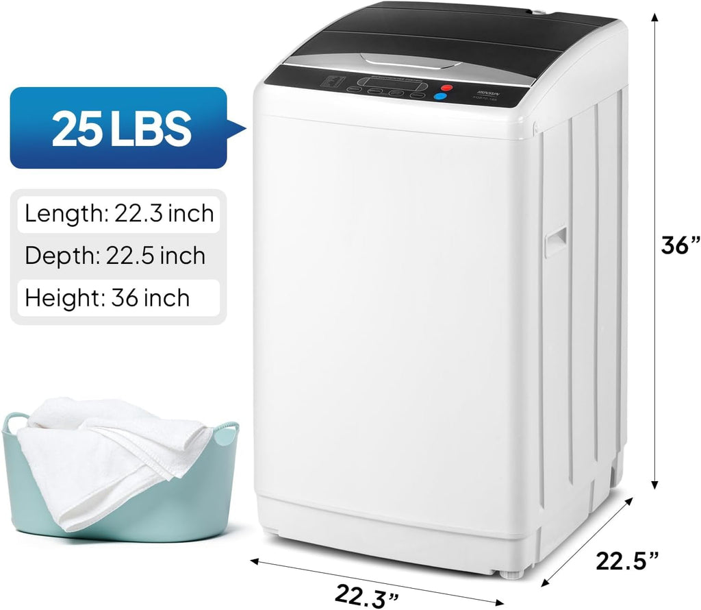VINGLI 25LBS Full-Automatic Electric Laundry Machine， Portable Washing Machine with Stainless Steel Drum, 110V Compact Washer, Washer and Dryer Combo for Apartment, Dorms, RV, Grey