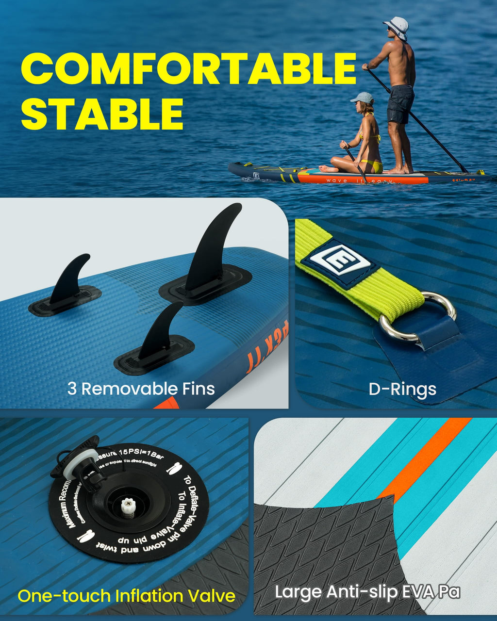 EGGORY 11ft Inflatable Stand up Paddle Board Fishing Paddle Board with Full SUP Accessories for Youth & Adults