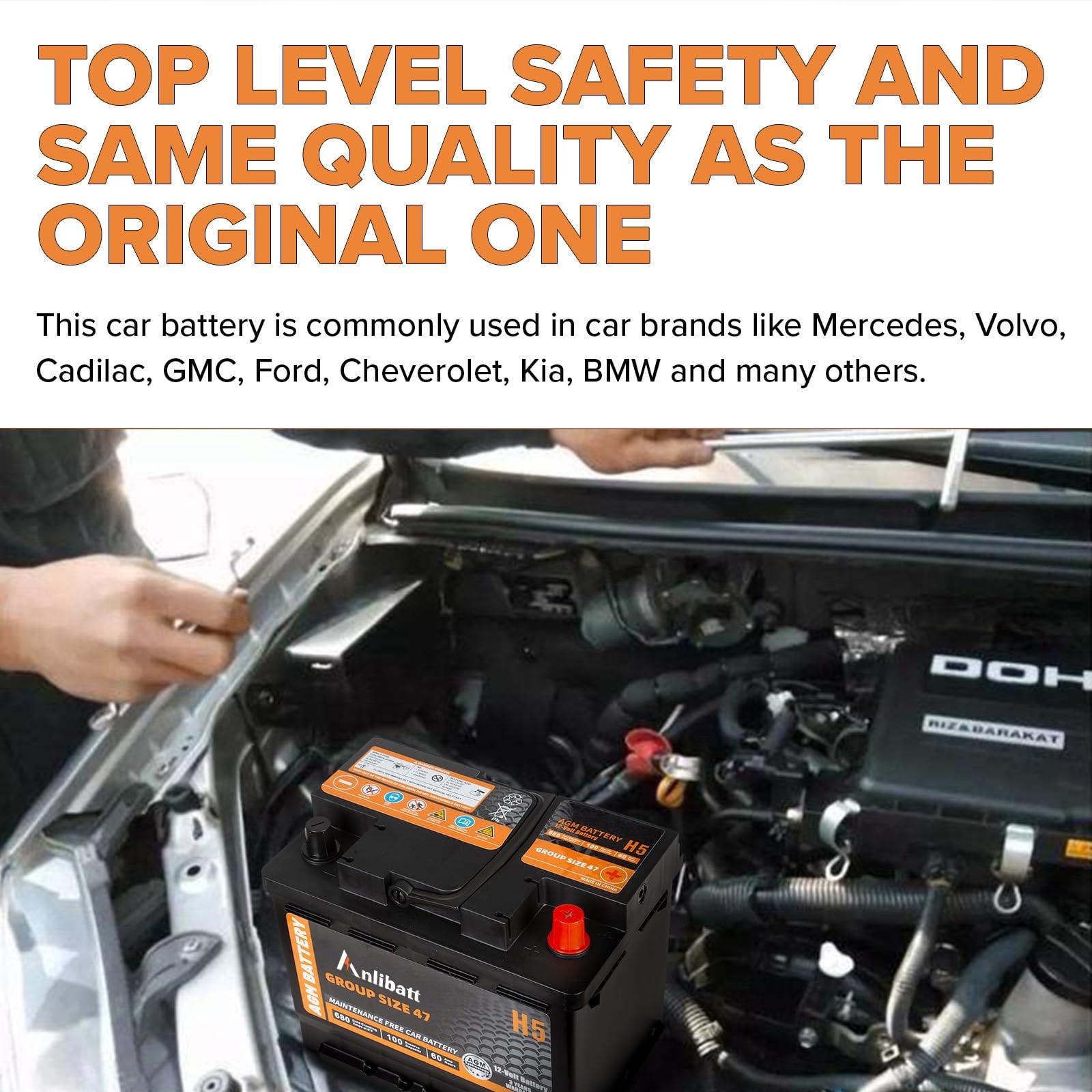 Anlibatt BCI Group 49 Battery, AGM 12 Volt Rechargeable Automotive Batteries for Car, H8 900CCA 95Ah 160RC Maintenance Free