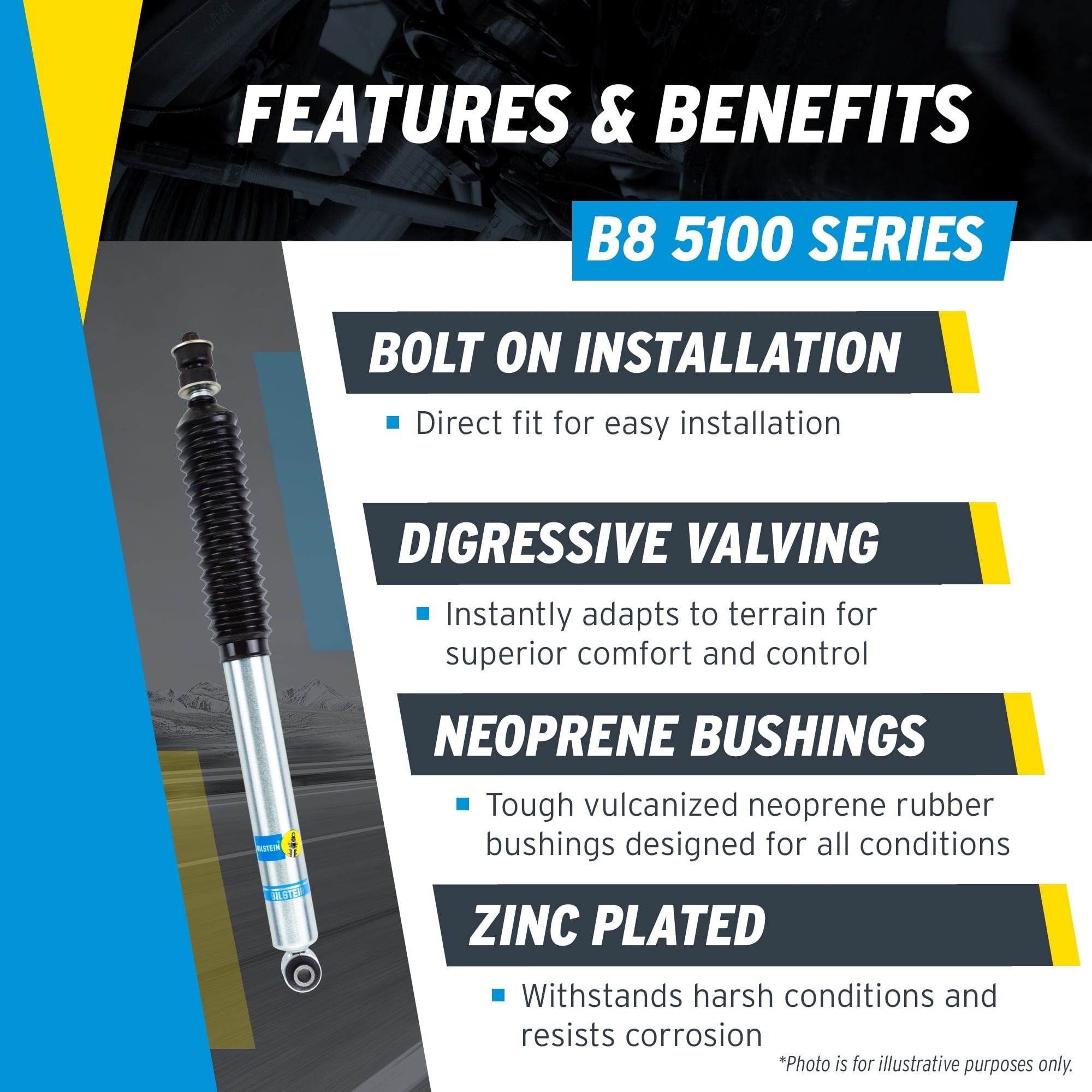 Bilstein Set of Front and Rear B8 5100 Series Shocks Compatible with 2019-2025 RAM 2500 w/o Air Suspension with 2-2.5 Front & 0-1 Rear Lift