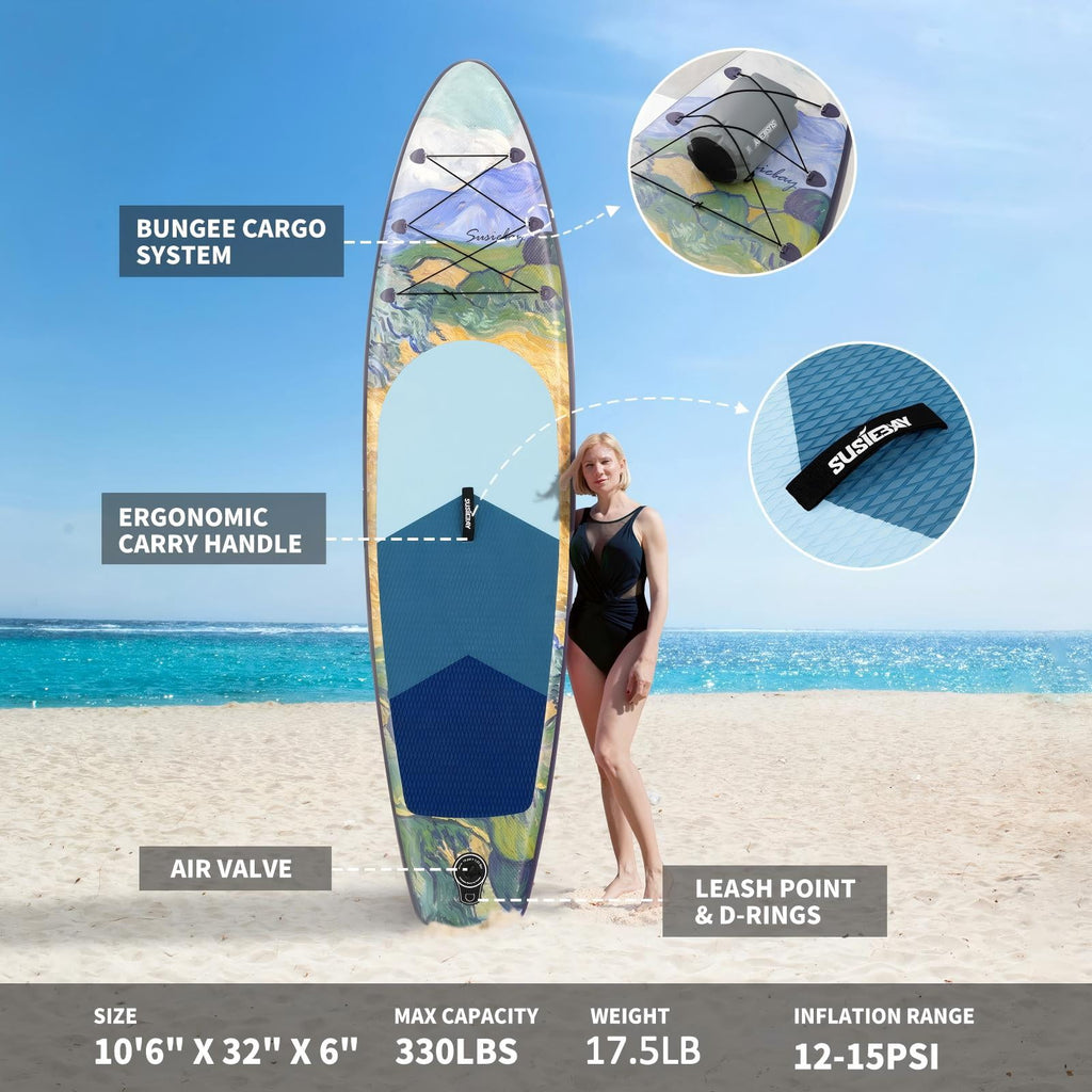 Rayocon Inflatable Paddle Board for Adults, 10'6 Stand Up Paddle Board, Wide Stable Touring SUP with Pump and Dry Bag
