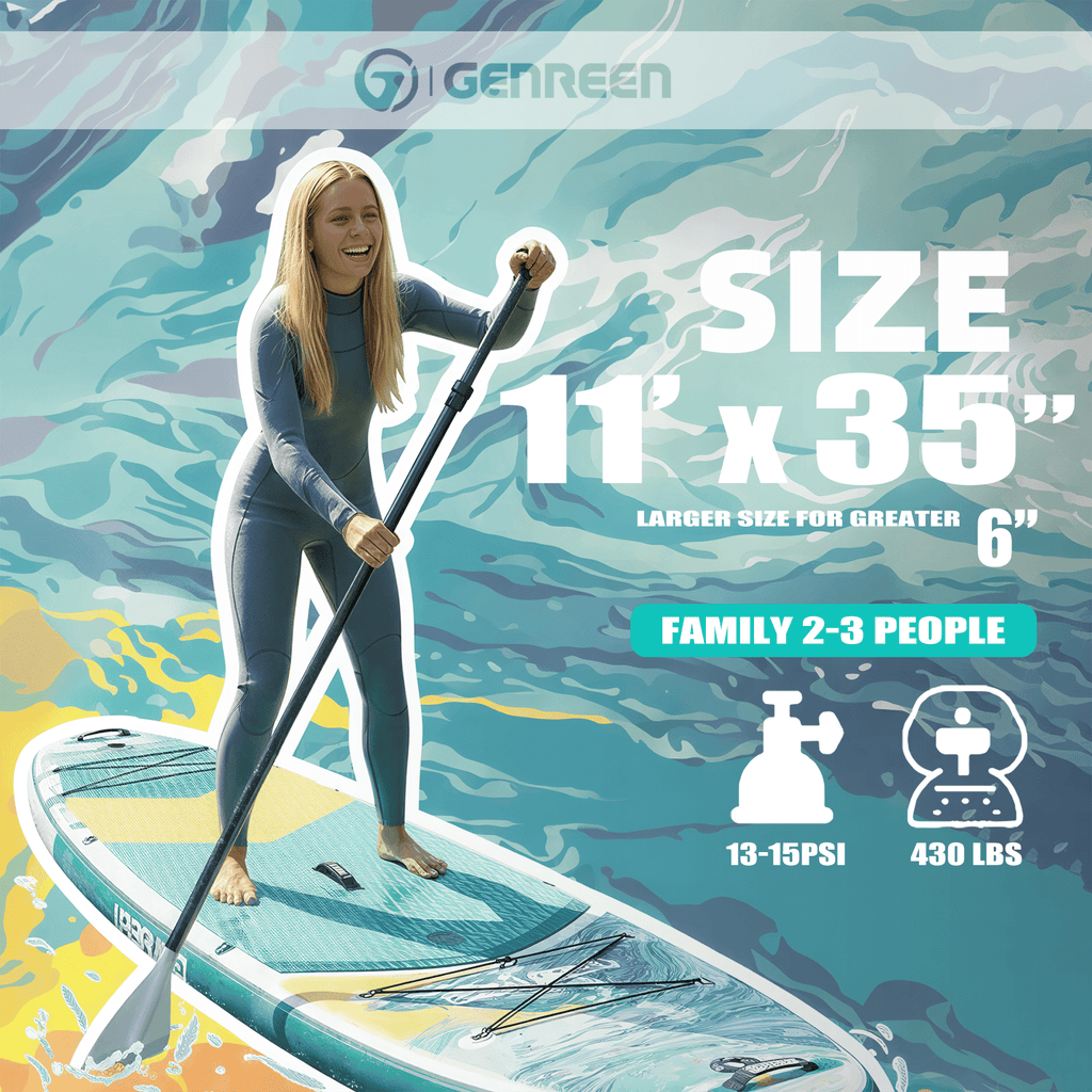 Genreen 11’ Inflatable Stand Up Paddle Board with SUP Accessories, Fishing Paddle Board for Youth & Adults of All Skill Levels