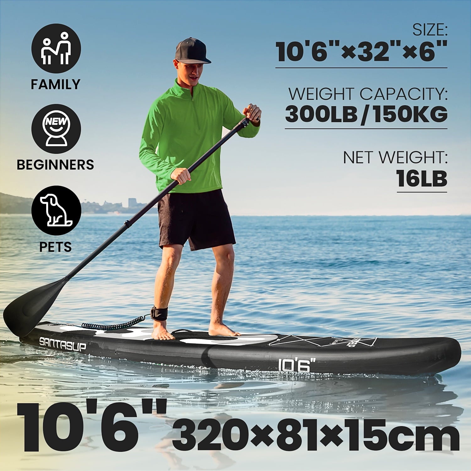 Santasup Blow Up Paddle Board Inflatable Paddle Board For Adults, 10ft Stand Up Paddleboard, Sup Board With Sup Accessories, Non-Slip Deck, Adjustable Paddle, Travel Backpack Wide Stance Pink