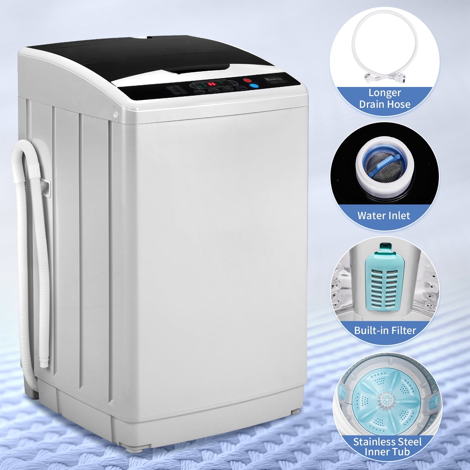 Ktaxon 17.8LBS Full Automatic Washing Machine and 3.5CuFt Portable Clothes Dryer Set, Compact Laundry Washer and Dryer Combo Set with Stainless Steel Inner Tub, for Apartment, Dorms, Home