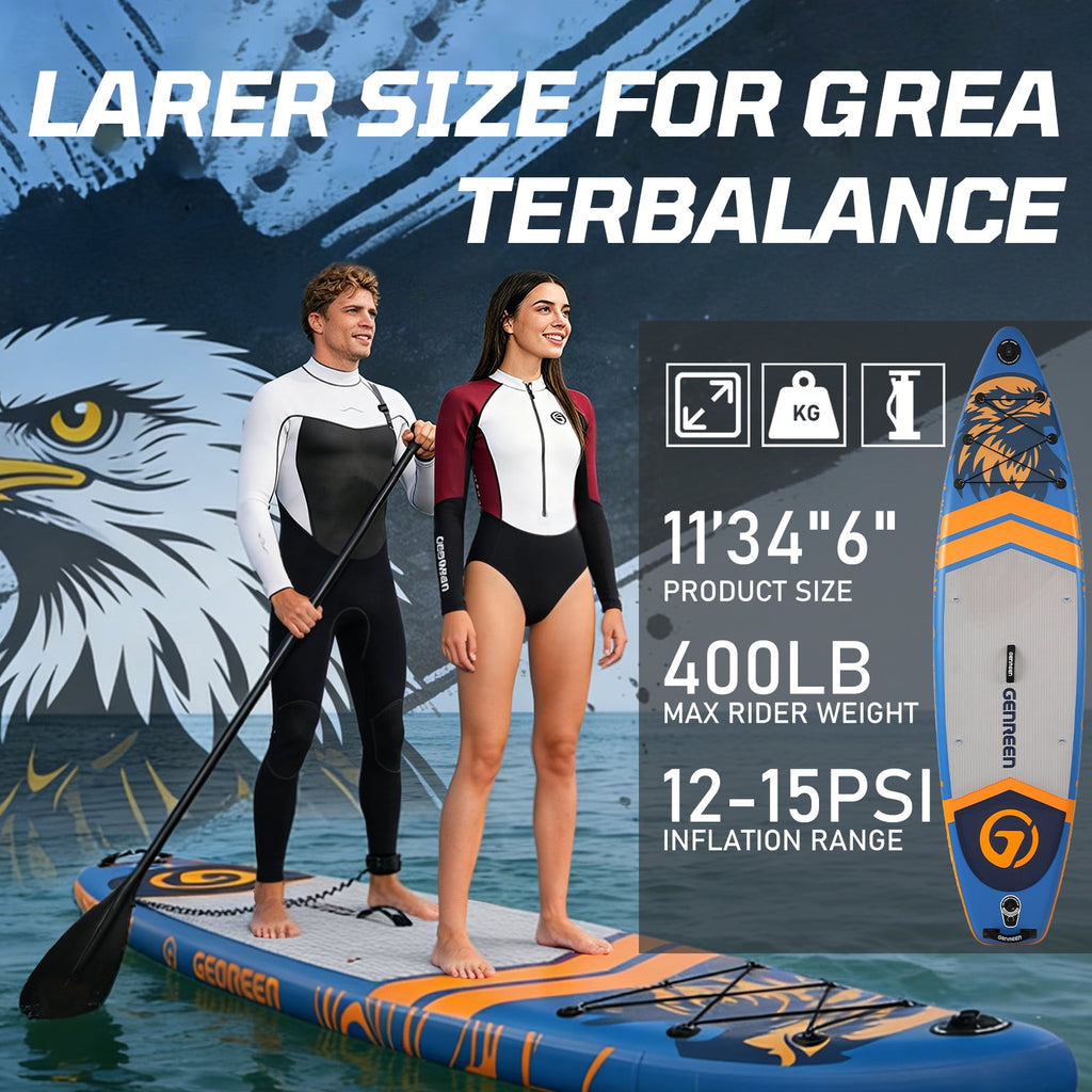 Genreen 11ft Inflatable Stand up Paddle Board (SUP), All-Around Fishing Paddle Board Full Kit for Youth & Adults