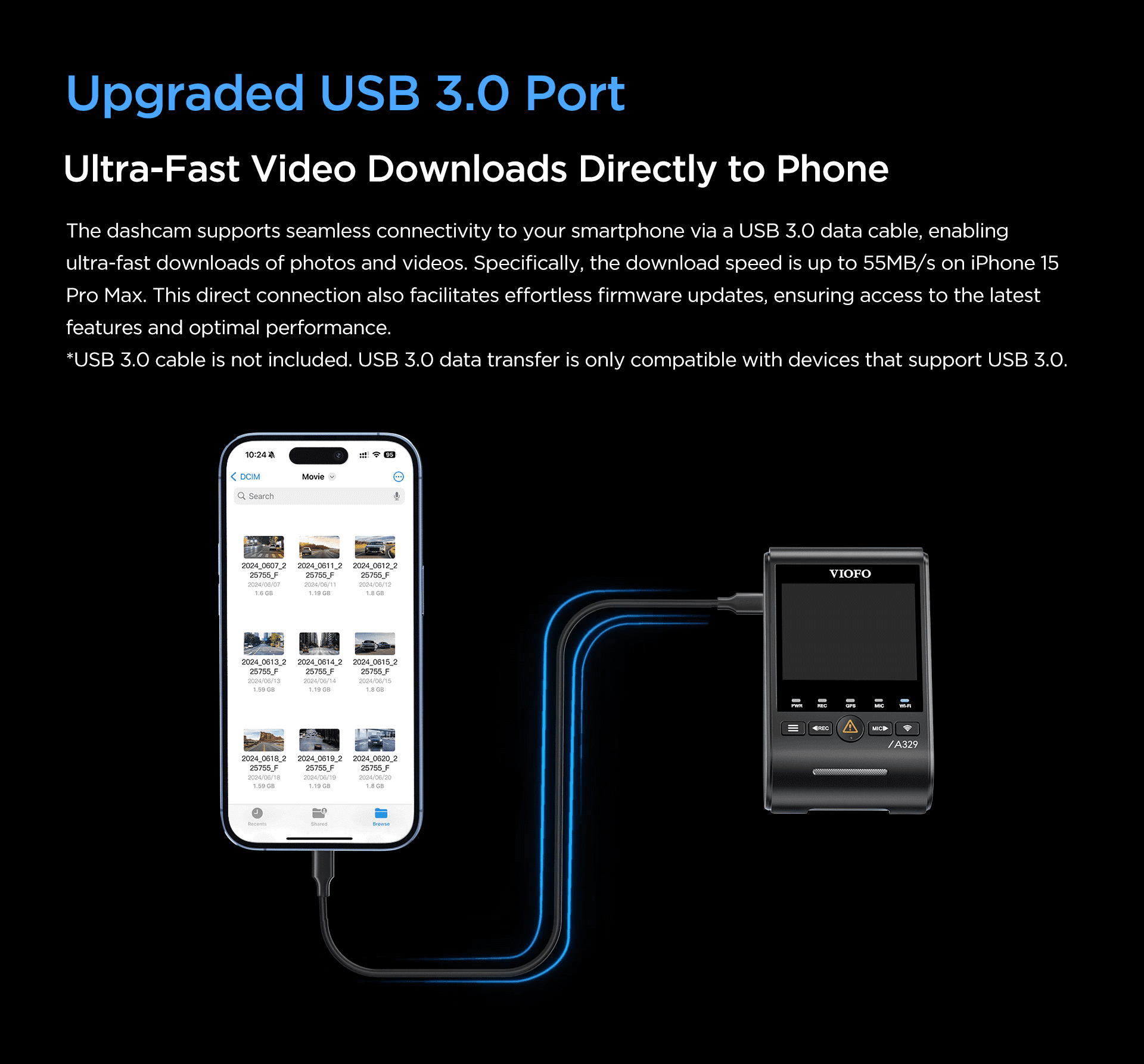VIOFO A329 2CH First 4K 60FPS Front and 2K Rear Wi-Fi 6 Dash Cam HDR with Sony STARVIS 2 Sensors Support SSD Storage