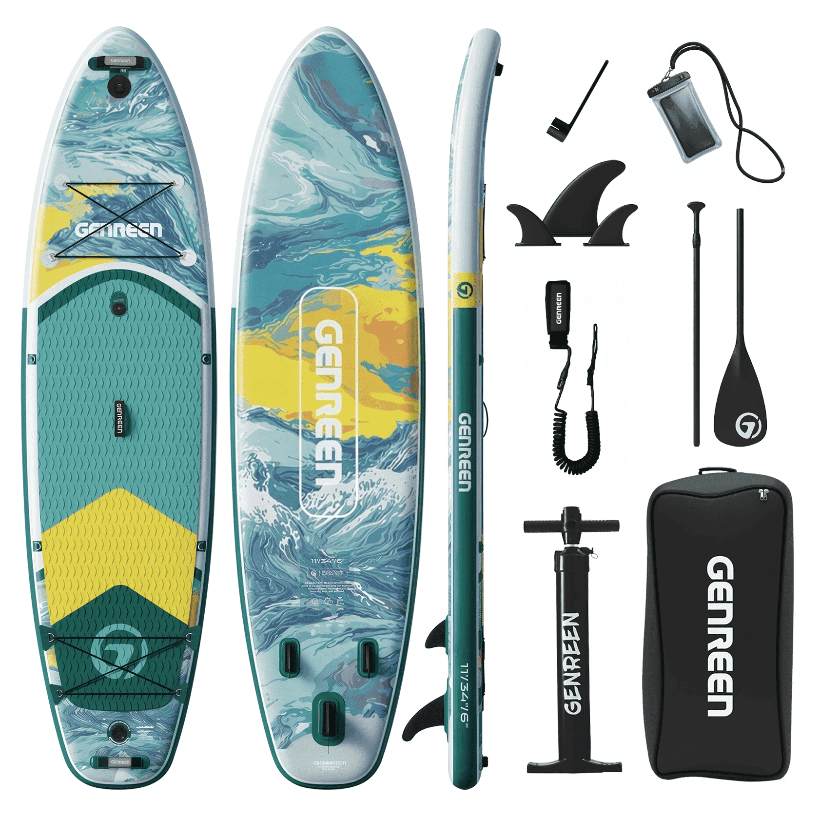 Genreen 11’ Inflatable Stand Up Paddle Board with SUP Accessories, Fishing Paddle Board for Youth & Adults of All Skill Levels