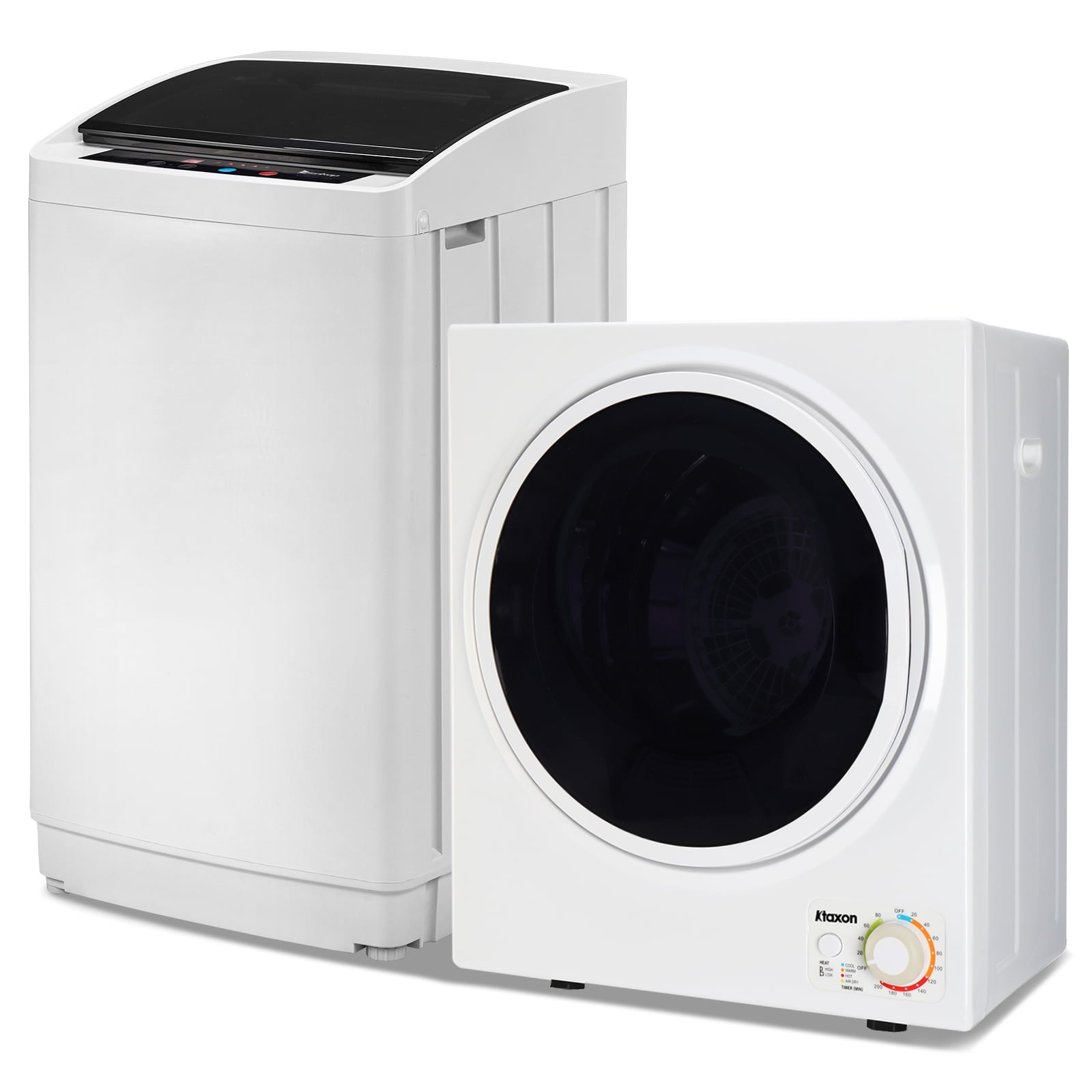 Ktaxon 17.8LBS Full Automatic Washing Machine and 3.5CuFt Portable Clothes Dryer Set, Compact Laundry Washer and Dryer Combo Set with Stainless Steel Inner Tub, for Apartment, Dorms, Home
