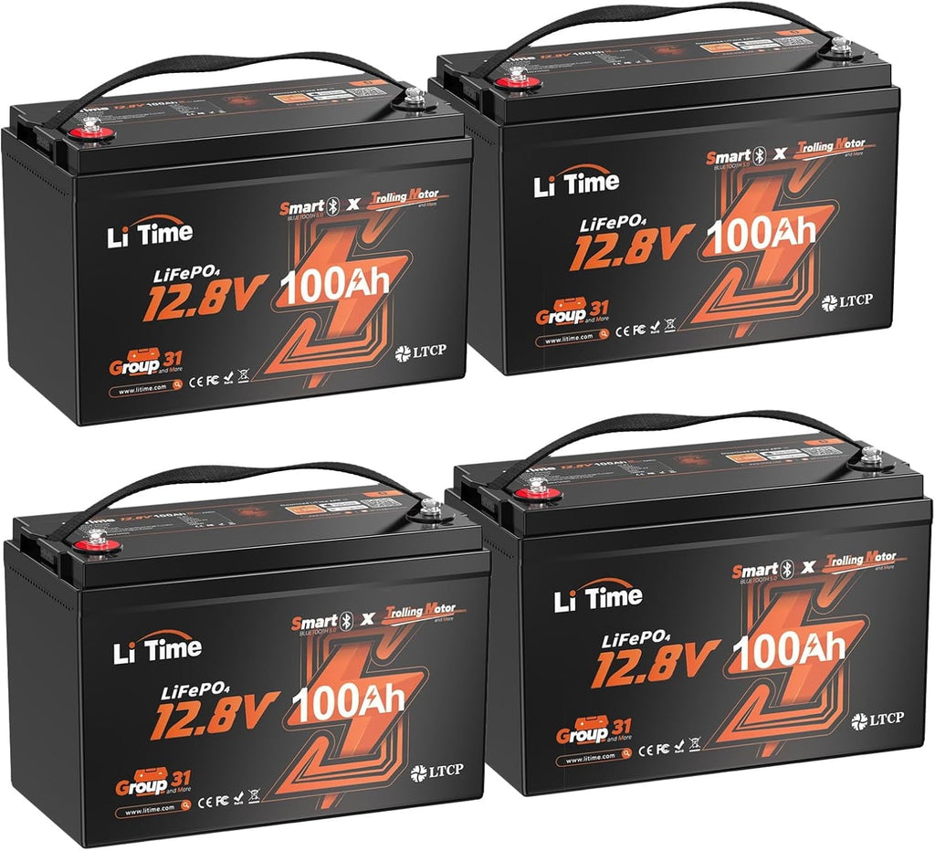 LiTime 12V 100Ah TM Bluetooth Lithium LiFePO4 Battery Low Temp Protection 1280W for Trolling Motor