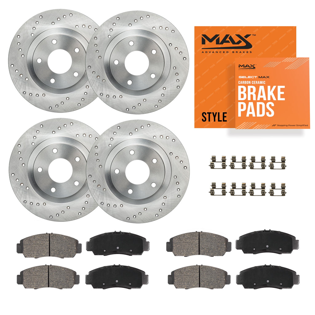 Max Advanced Brakes - Brake Kit for 2017 2018 2019 2020 Acura MDX w/ 3.5 V6 Engine Front and Rear Replacement Cross Drilled Disc Brake Rotors and Ceramic Brake Pads