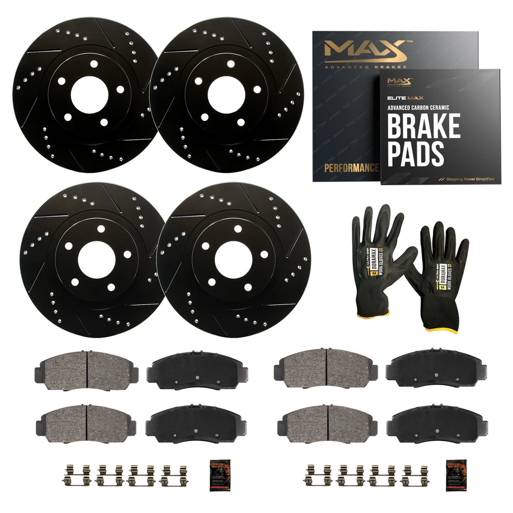 Max Advanced Brakes - Brake Kit for 2017 2018 2019 2020 Acura MDX w/ 3.5 V6 Engine Front and Rear Replacement Cross Drilled Disc Brake Rotors and Ceramic Brake Pads