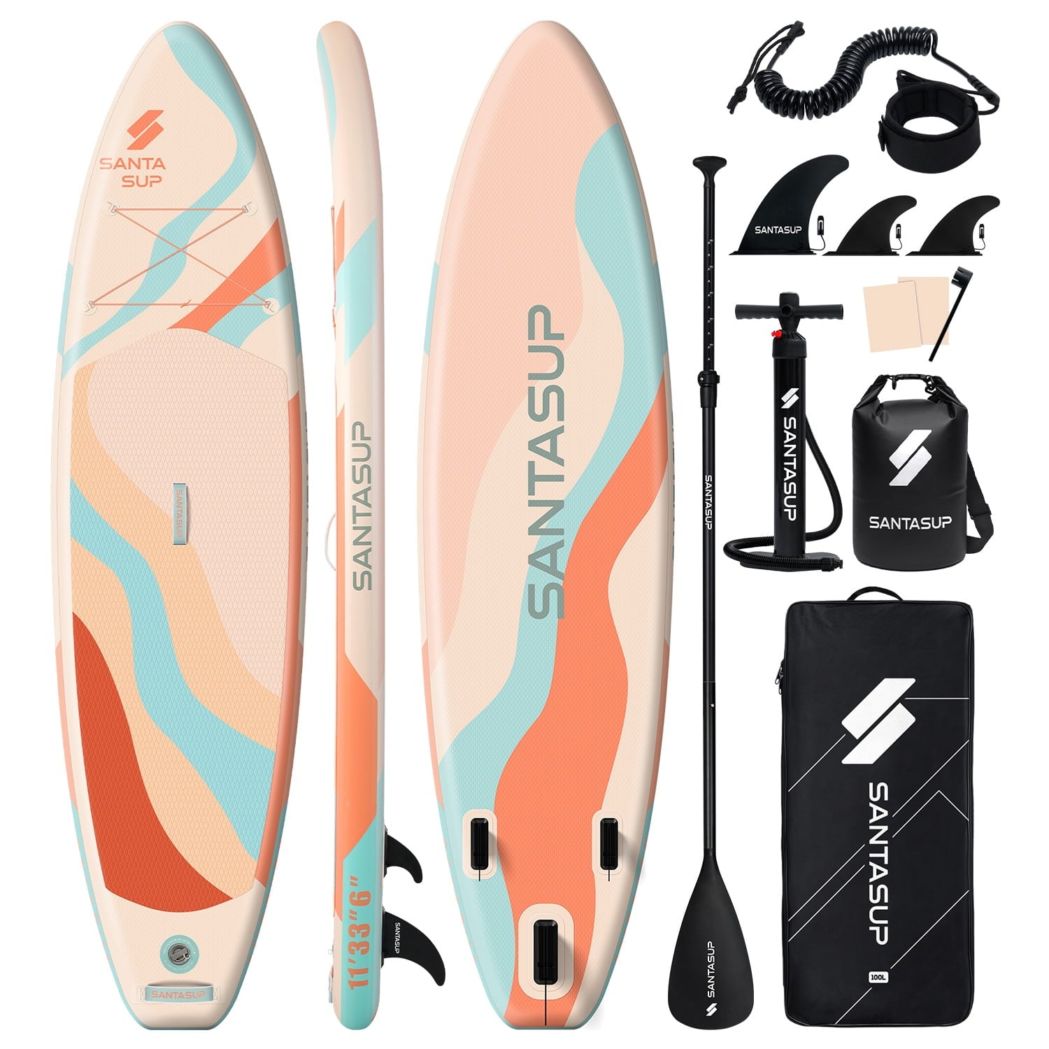 Santasup Blow Up Paddle Board Inflatable Paddle Board For Adults, 10ft Stand Up Paddleboard, Sup Board With Sup Accessories, Non-Slip Deck, Adjustable Paddle, Travel Backpack Wide Stance Pink