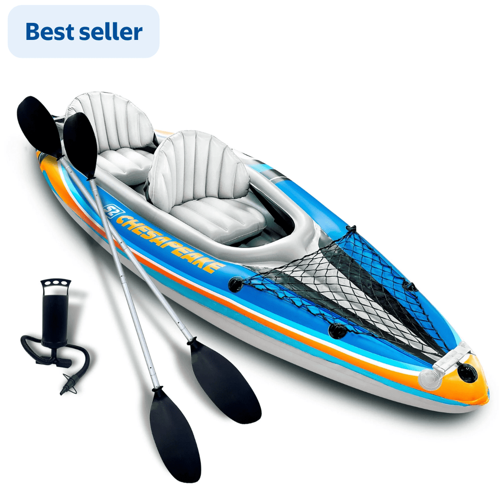 Sunlite Sports Tandem Inflatable Kayak with Canopy and Pump for Lakes & Rivers
