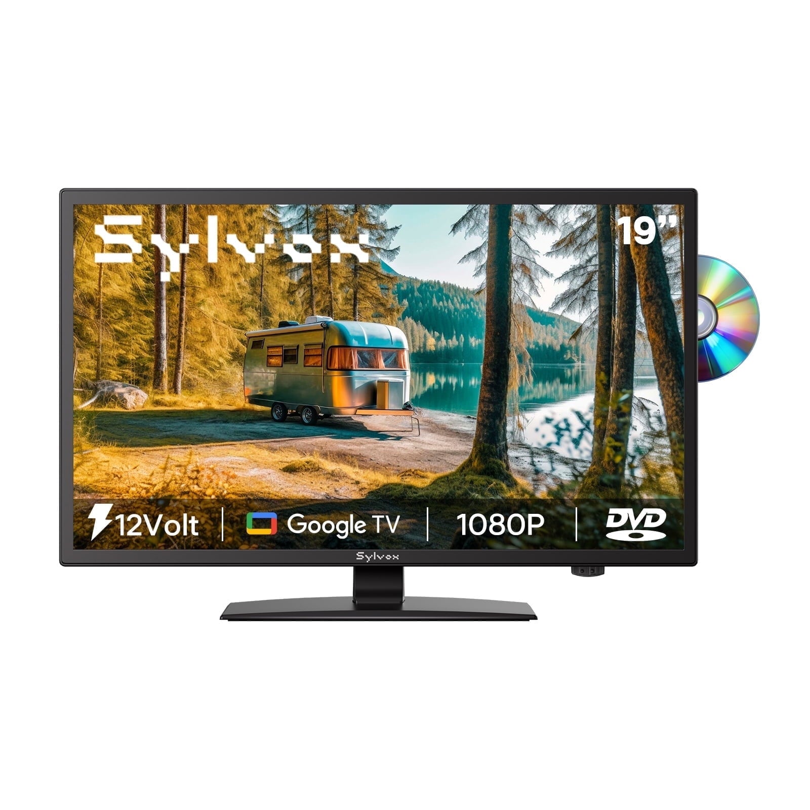 SYLVOX 27 Smart RV TV with Wall Mount, 12 Volt TV with Built-in DVD Player, 1080P Google OS ATSC NTSC WiFi Bluetooth HDMI USB, AC/DC Powered, for RV Camper Van (Trailer Series)