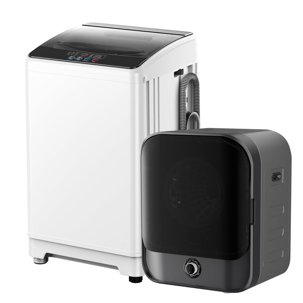 TABU Washer and Dryer Set, 19LBS Fully Automatic Washing Machine & 10LBS Clothes Dryer (White&White)