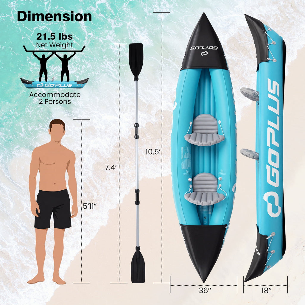 Goplus Inflatable Kayak 2 Person, Heavy Duty Tandem Touring Kayak with Aluminum Paddles Green + Black