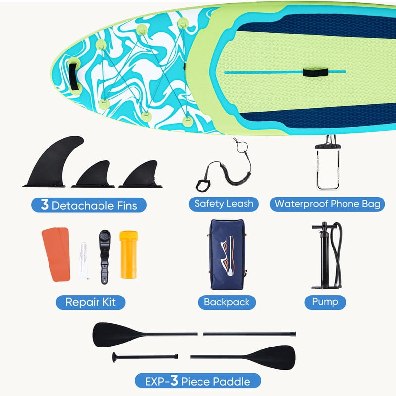 TINKLE WELL Inflatable Stand Up Paddle Board (SUP) Kit, Ultra-Stable Wide Design w/Non-Slip Deck & 2-in-1 Adjustable Paddle, Complete Set for Beginners/Experts, Youth & Adults, Organe