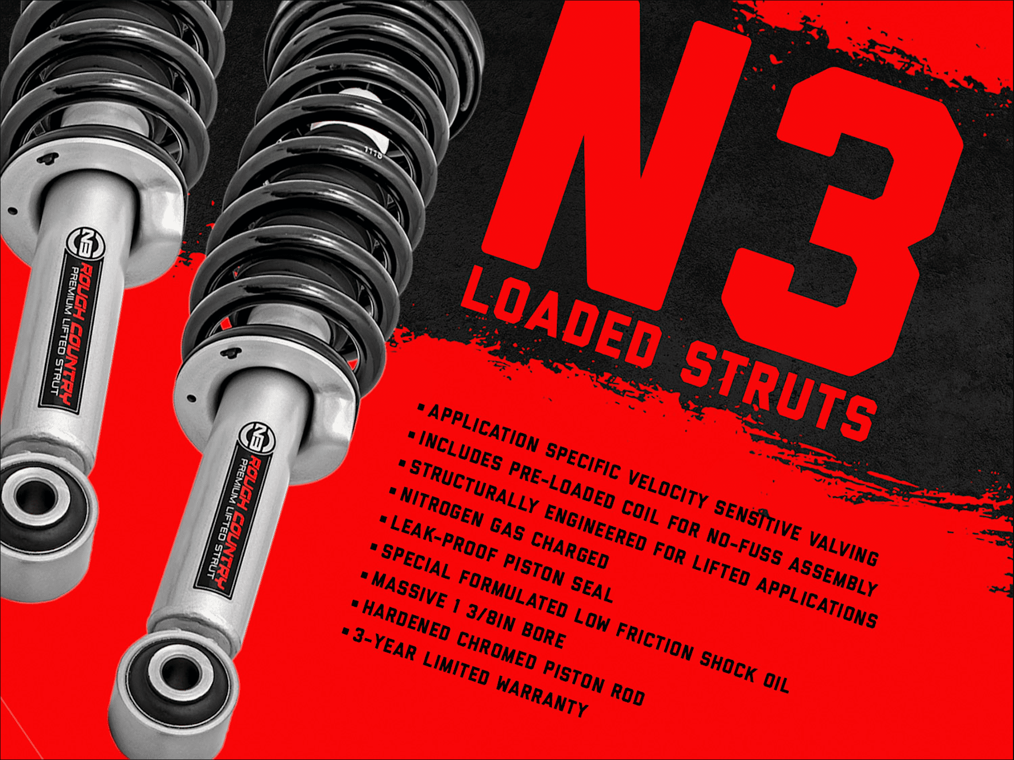 Rough Country 2.5 N3 Loaded Struts for 1995.5-2004 Tacoma 2WD/4WD - 501126