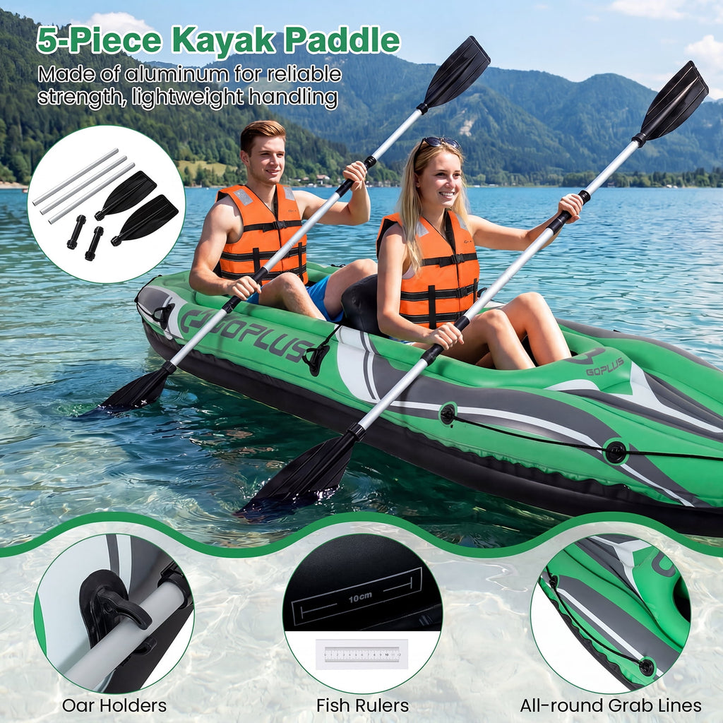 Goplus Inflatable Kayak 2 Person, Heavy Duty Tandem Touring Kayak with Aluminum Paddles Green + Black
