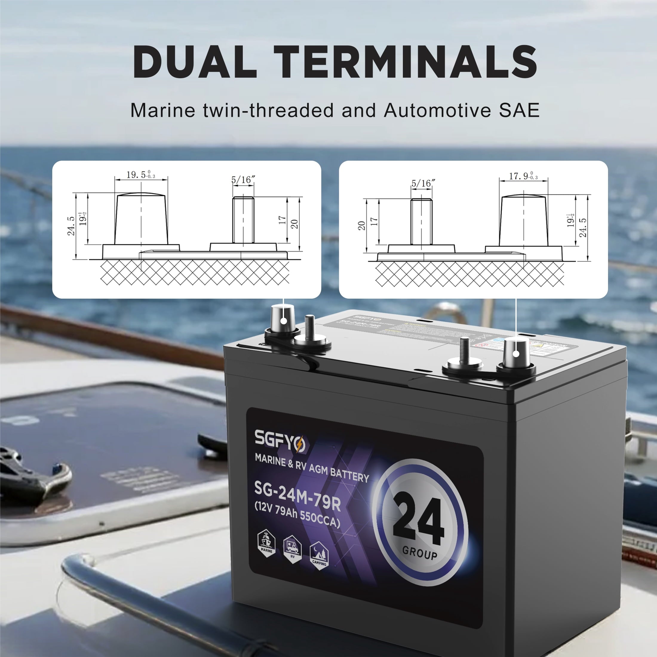 SGFYO Group Size 31M Dual Purpose Marine Battery,12V 105Ah 825CCA 200RC AGM Starter and Deep Cycle RV & Boat Batteries