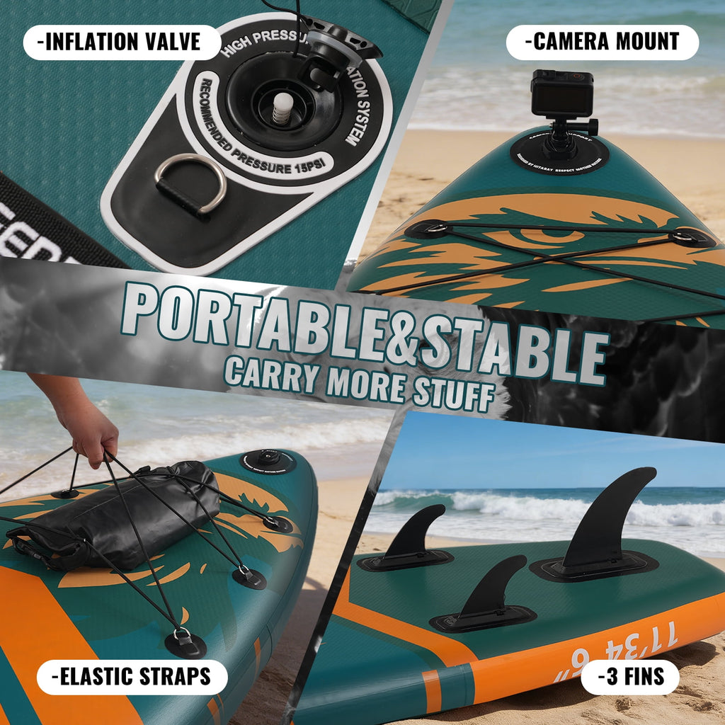Genreen 11ft Inflatable Stand up Paddle Board (SUP), All-Around Fishing Paddle Board Full Kit for Youth & Adults