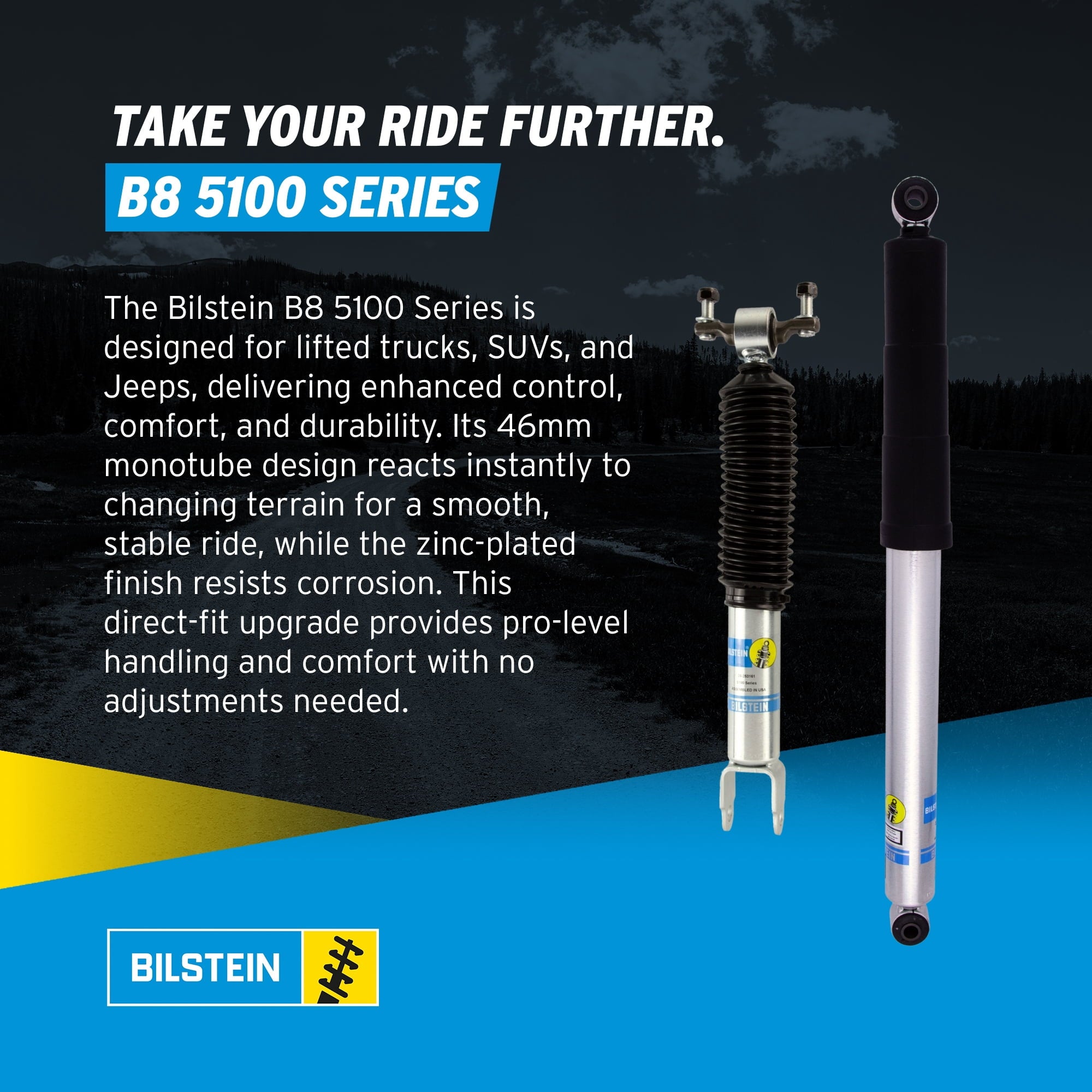 Bilstein Set of Front and Rear B8 5100 Series Shocks with Steering Stabilizer Compatible with 2011-2016 Silverado / Sierra 2500 / 3500 HD with 1.5 Front & 0-1 Rear Lift
