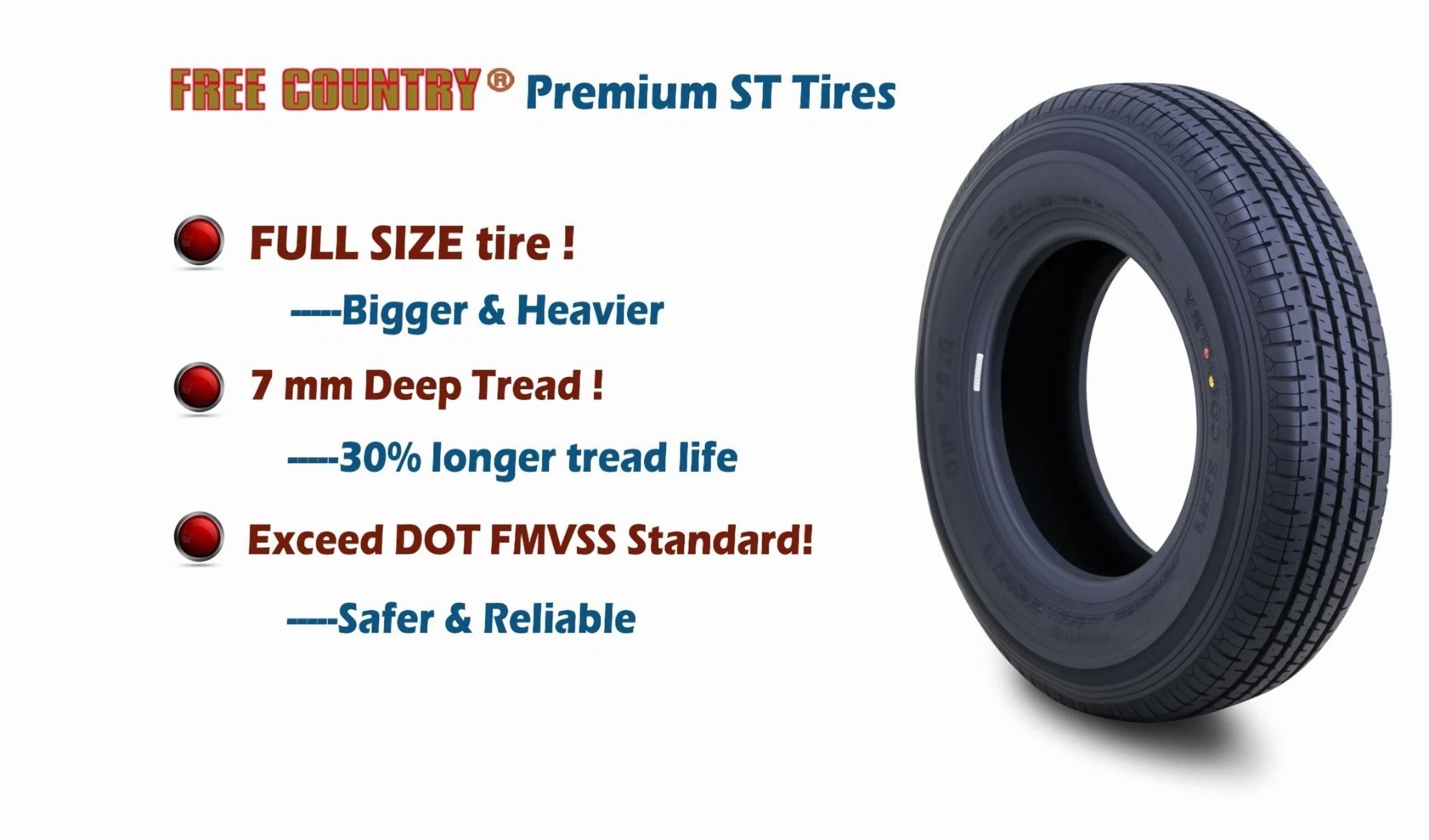 Free Country ST 205/75R15 8 Ply /Load Range D w/Scuff Guard Trailer Tires, Set of 4