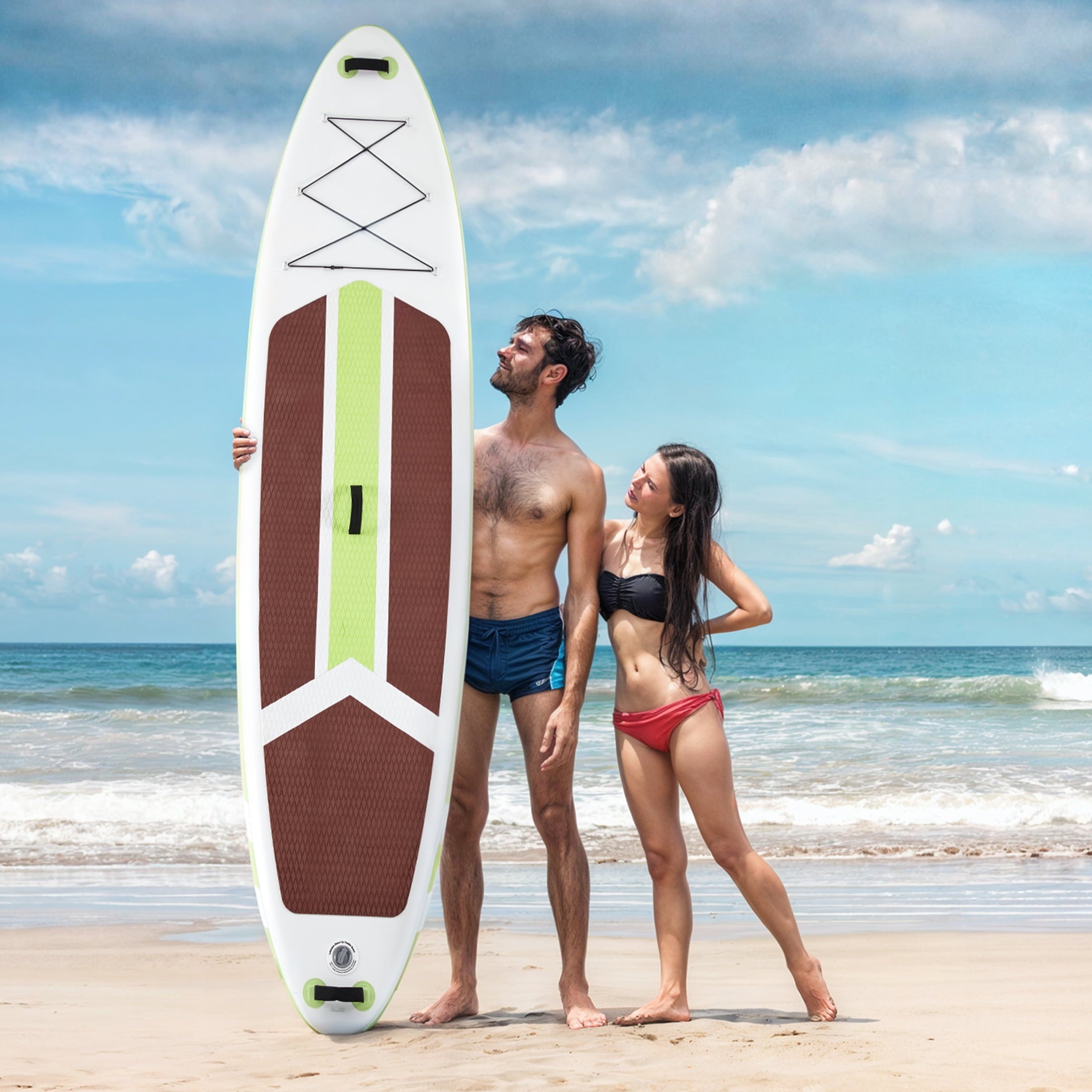ZUNMOS 10.5ft Inflatable Stand Up Paddle Board, Non-Slip Deck, Complete SUP Accessories Set for All Skill Levels, Brown and Green