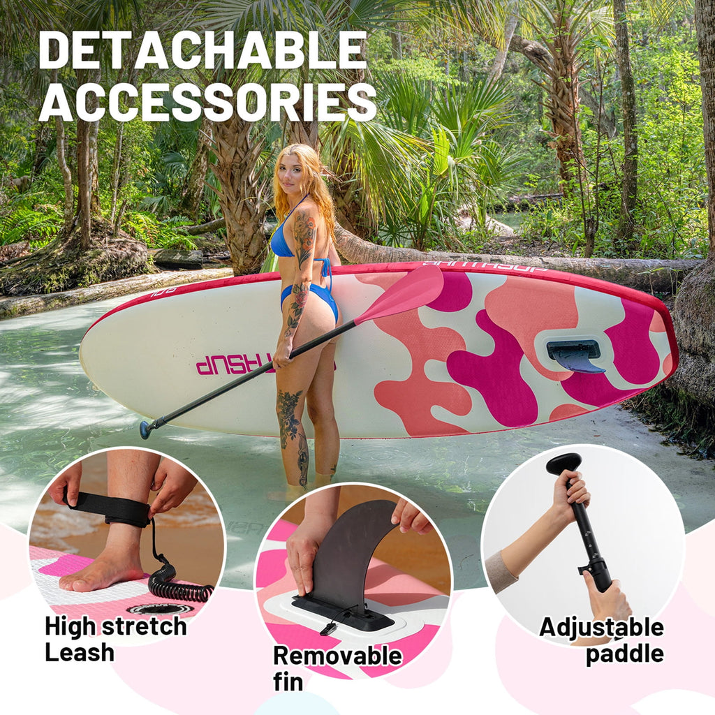 Santasup Blow Up Paddle Board Inflatable Paddle Board For Adults, 10ft Stand Up Paddleboard, Sup Board With Sup Accessories, Non-Slip Deck, Adjustable Paddle, Travel Backpack Wide Stance Pink