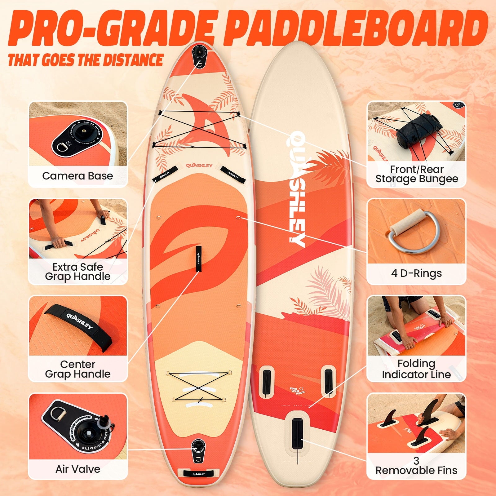 Quashley Inflatable Paddle Board 11' x 34 Wide All-Around SUP with Paddle, Pump, Backpack & Leash